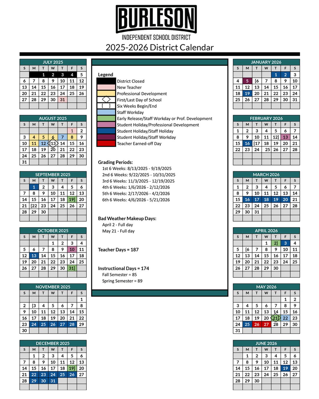  BISD 2025-2026 School Year Calendar Approved